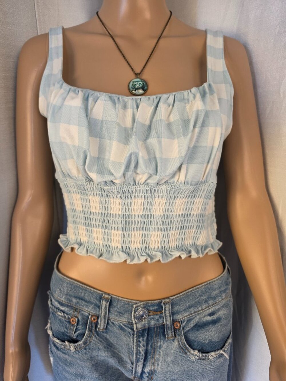 Bluenotes Blue & White Gingham Summer Crop Top Size Large